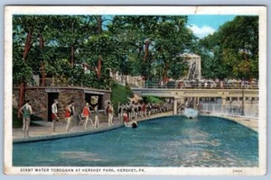 1940-50's HERSHEY PARK PA GIANT WATER TOBOGGAN AMUSEMENT RIDE POSTCARD - Picture 1 of 2