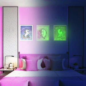Unicorn Wall Decor, Glow in the Dark Unicorn Posters for Girls Bedroom, Glowing  - Picture 1 of 12