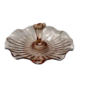 Rosa Vertiefung Glas Ring/Schmuckstück/Neuwertig Schale gewellter Rand Mittelgriff 7,5" W - Bild 1 von 12