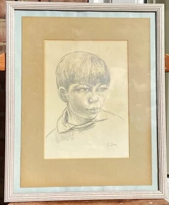 Emmanuel Levy 1900-1986 original signed portrait boy drawing L S Lowry interest - Picture 1 of 11