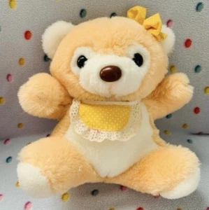 Vintage Fairview Light Orange bear with Bib and matching hairbow - Picture 1 of 6