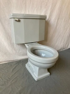 Vtg Mid Century Light Grey Porcelain Complete Toilet Old Standard Bath 64-22E - Picture 1 of 11