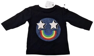 SIGUIENTE Camiseta de Algodón Negra Manga Larga para Bebés Niños Estampado de Sonrisa Arco Iris 3-6 Meses - Imagen 1 de 3