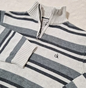 Calvin Klein Kids Unisex 1/4 Zip Mock Neck White Striped Knitted Sweater Size L - Picture 1 of 8