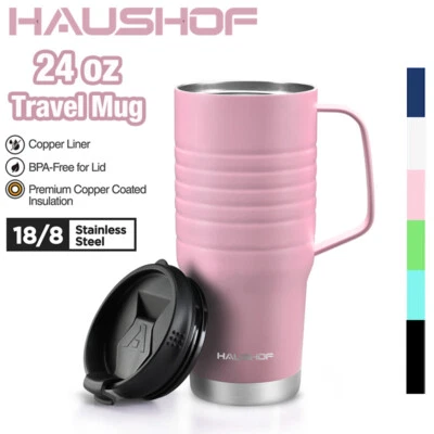 HAUSHOF 24oz Travel Mug Vacuum Insulated Travel Water Mug Double Wall Travel Mug