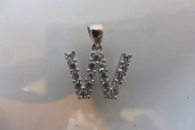 Elegante Pendente, Lettera: W, 925 Argento Con Pietre Smerigliate - Immagine 1 di 4