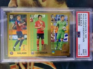 2019 Panini FIFA 365 Erling Haaland Rookie Card RC Sticker 421 BLUE Back PSA 9 - Picture 1 of 4