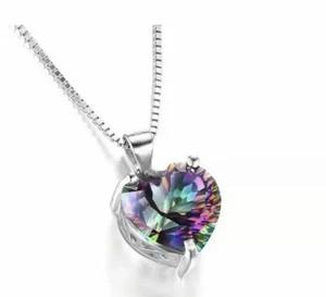 925 Silber Halskette Regenbogen Topas Herzform Mädchen Anhänger Schmuck Geschenk Charm - Bild 1 von 8