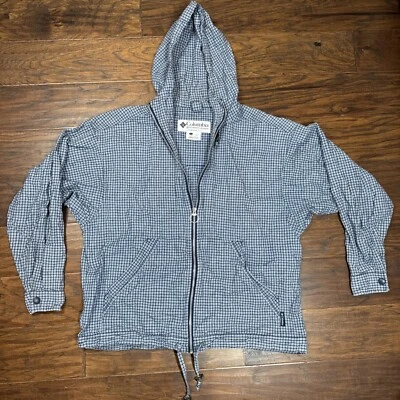 Chaqueta con capucha vintage Columbia a cuadros para mujer talla L azul cremallera completa cordón Foto 1 de 4