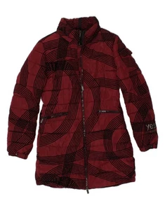 DESIGUAL Womens Padded Coat EU 38 Medium Burgundy Striped Polyester AU06 - Picture 1 of 3