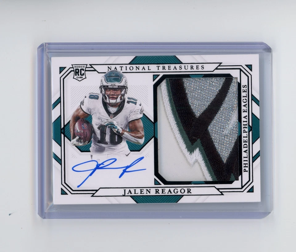 2020 National Treasures Jalen Reagor Rookie Jumbo Logo Patch Auto RPA /5 (G) - Image 1 of 2