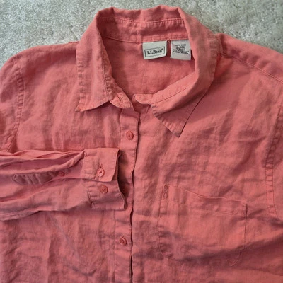Camisa feminina de linho LL Bean grande rosa com botões leve praia costeira madura - Imagem 1 de 4