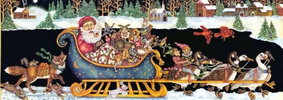 Panel de edredón de colección Andover 42" x 21" x troceando a través de la nieve Santa en trineo Foto 1 de 4