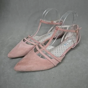 Boden Suede Pointed Toe T strap Flats Women Sz US 10.5 EU42 Blush Buckle D'Orsay - Picture 1 of 11