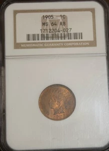 1905 Indian Cent MS 64 RB NGC    Lot 3694 - Picture 1 of 4