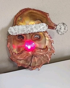 Copper Tin Santa Face Wall Door Decor Macklin's Sculpture Light Up Nose 2002 - Picture 1 of 9