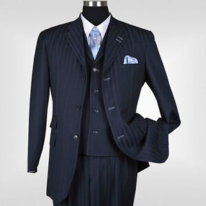 New Men's 3 piece Elegant and Classic Stripes Suit Color Navy Size 38R~60L