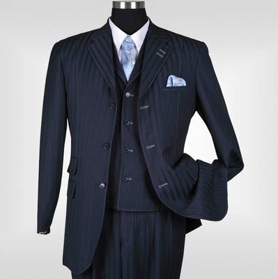 New Men's 3 piece Elegant and Classic Stripes Suit Color Navy Size 38R~60L - Image 1 of 3