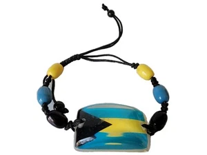 2PCS. Bahamas Flag Mini Banner Beads Wrist Cuff Wrist hand Bracelet Bahamian - Picture 1 of 1