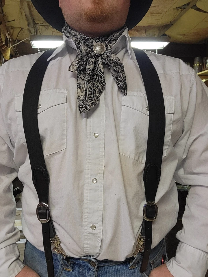 Mens  Belt Hook Y-Back Elastic Suspenders Black Heavy Duty Very Adjustable - Изображение 1 из 3