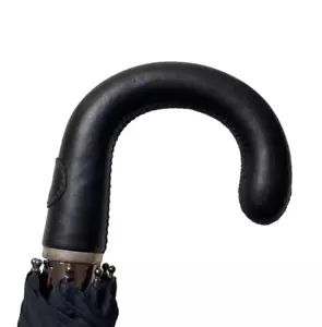 Men's Classic Gents Automatic Open Umbrella Imported Italian Leather Handle - Picture 1 of 7