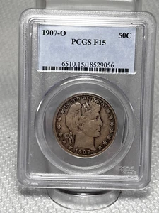 1907 D Barber Half Dollar 50C PCGS F15 Graded Silver Half Dollar - Picture 1 of 5