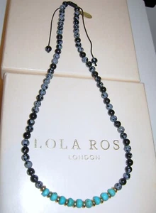 LOLA ROSE SNOWFLAKE OBSIDIAN TURQUOISE ADJUSTABLE NECKLACE 20"26" NIKKI & ME QVC - Picture 1 of 1