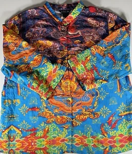 Camisa CITRON Santa Mónica Para Mujer Grande Asiático Dragón Brillante Rayón Manga 3/4 - Imagen 1 de 9