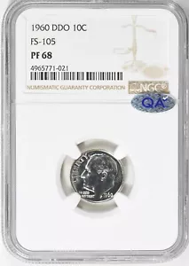 1960 NGC PF 68 DDO FS-105 Roosevelt Dime with QA Label - Picture 1 of 3