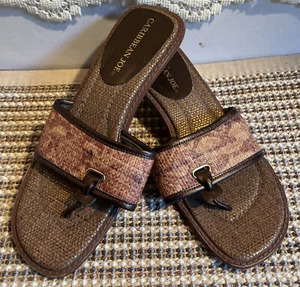 Caribbean Joe Ellen 1” Heel Thong Sandals Size 9 Tan Raffia Brown - Picture 1 of 7