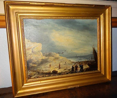Tableau peinture BRETAGNE retour de pêche marine daté 1860 Jules Noël?? - Photo 1/4