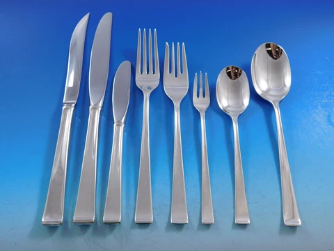 Theme by Gorham Sterling Silver Flatware Service for 12 Set 105 pieces Modern Cover