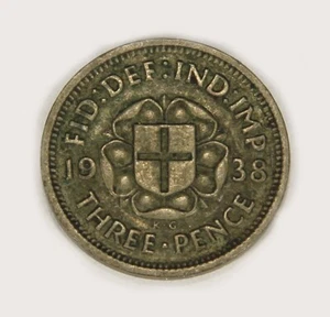 1938 Great Britain 3 Pence George VI - KM#848 Silver Coin Threepence L018694 - Picture 1 of 2
