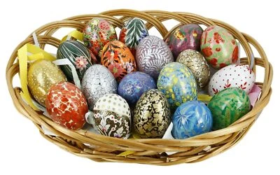 Ajuny 18 piezas Decoraciones de Madera Huevos de Pascua Papel Maché Adornos Colgantes en B... Foto 1 de 4