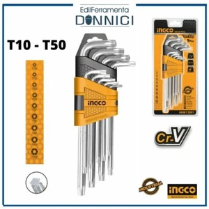 Set serie chiavi torx francesi 9 pz a brugola ad L lunghe con foro cromo vanadio - Foto 1 di 1