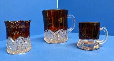 Antique souvenir ruby red flash glass 1907 cup/mug, toothpick holder, mini mug - Image 1 of 4