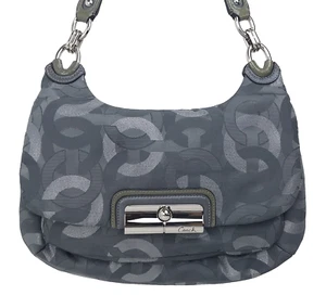 COACH Shoulder Bag Gray Silver Kristin Signature C Purse Tote Jacquard 18281 - Picture 1 of 19
