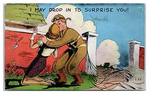 WWII Humor I May Drop In To Surprise You Free Military Mail Postcard - Picture 1 of 2
