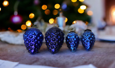 Vintage Look Blue Cluster of Grapes 4"& 3'' Glass Old Kugel Christmas Ornaments