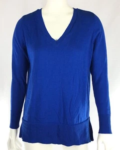 Maison Jules Women's Pullover Sweater Size S Blue V Neckline 6" Slit Long Sleeve - Picture 1 of 8