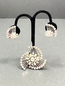 Vintage Coro passende Strass Wirbel Starburst Brosche und Ohrringe Set LESEN - Bild 1 von 16
