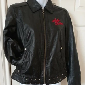 Damen Schwarz Leder Harley Davidson Motorrad BLING Reitjacke S - Bild 1 von 11