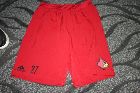 Louisville Cardinals Football team issued red Adidas shorts L #27 Cover