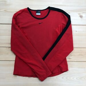 Nike Red Stripe Textured Sphere Dry Long Sleeve Athletic T-Shirt Adult Size XS