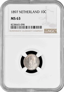 Netherlands 10 Cent 1897, NGC MS63, "Queen Wilhelmina (1890 - 1948)" - Picture 1 of 2