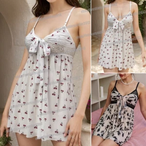 See Through Lace Nightgown Tie Front Babydoll Lingerie Sexy Women's Night Dress - Picture 1 of 18