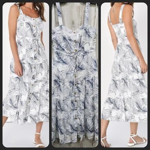 LULUS Vacay Dreaming White Floral Midi Dress*Pockets*Drawstring Size LARGE**NWOT - Picture 1 of 12