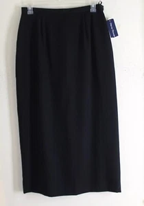 NWT Rena Rowan 14 Exquisite 37" Long Straight Woven Wool Gabardine Black Skirt - Picture 1 of 5