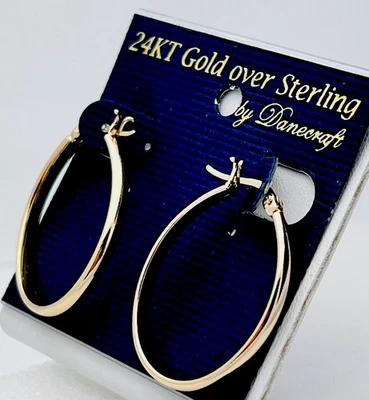 DaneCraft 24KT Gold Over 925 Sterling Silver Oval Hoop Pierced Earrings - Image 1 of 3