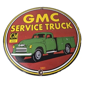 Vintage General Motors Sign - GMC Automobiles Trucks Gas Pump Ad Porcelain Sign - Picture 1 of 14